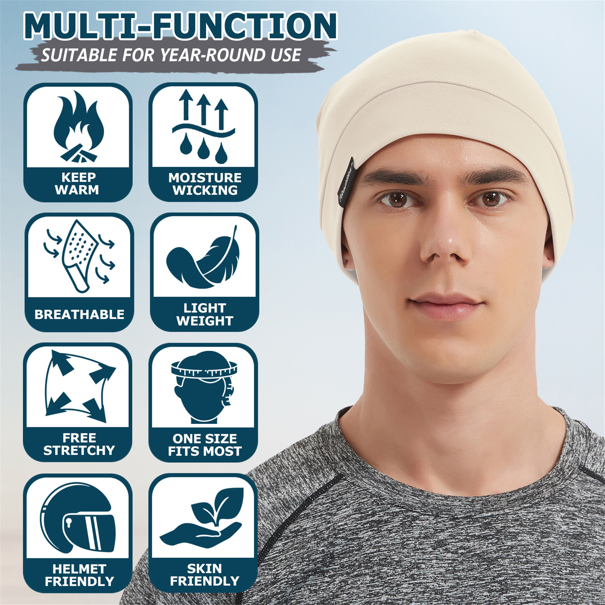 Headshion Cotton Beanie Skull Cap, 4 Pack Double Layered Sleep Hat