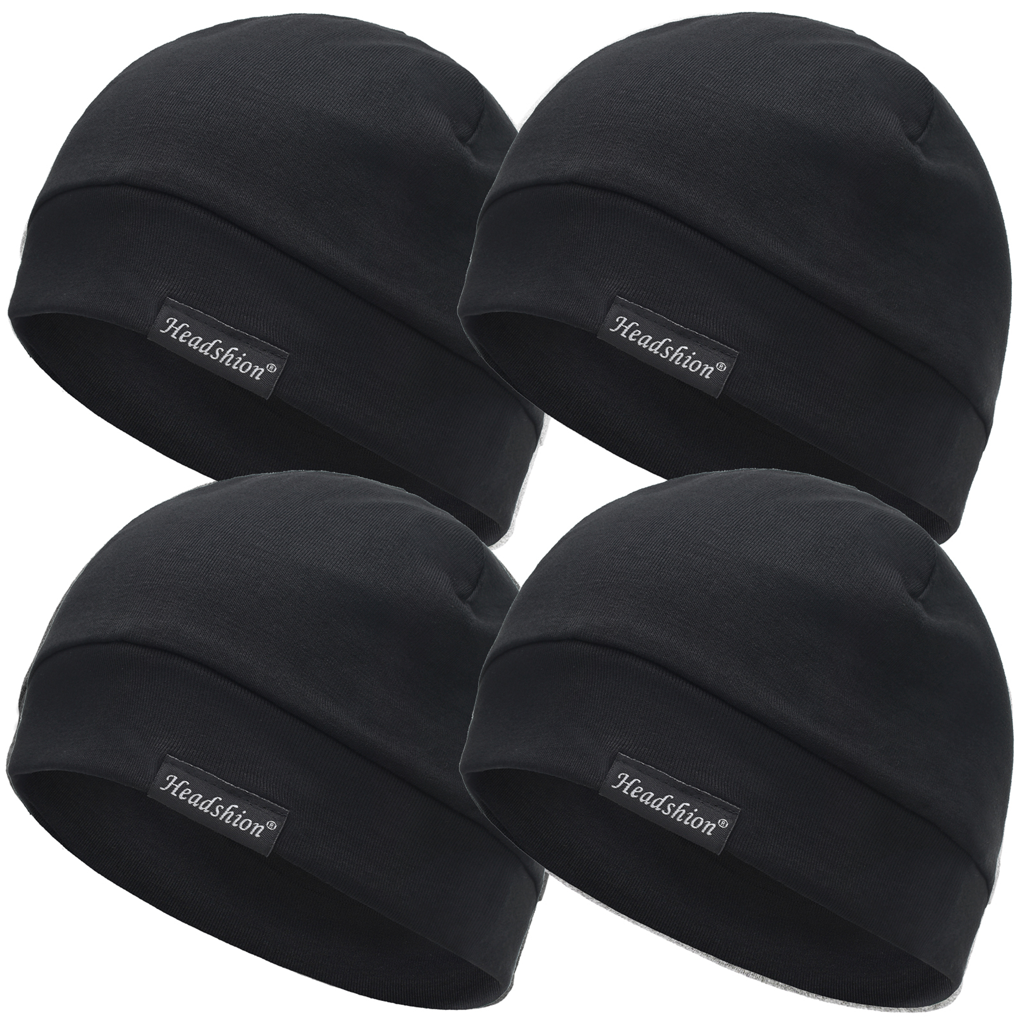 Headshion Cotton Beanie Skull Cap, 4 Pack Double Layered Sleep Hat