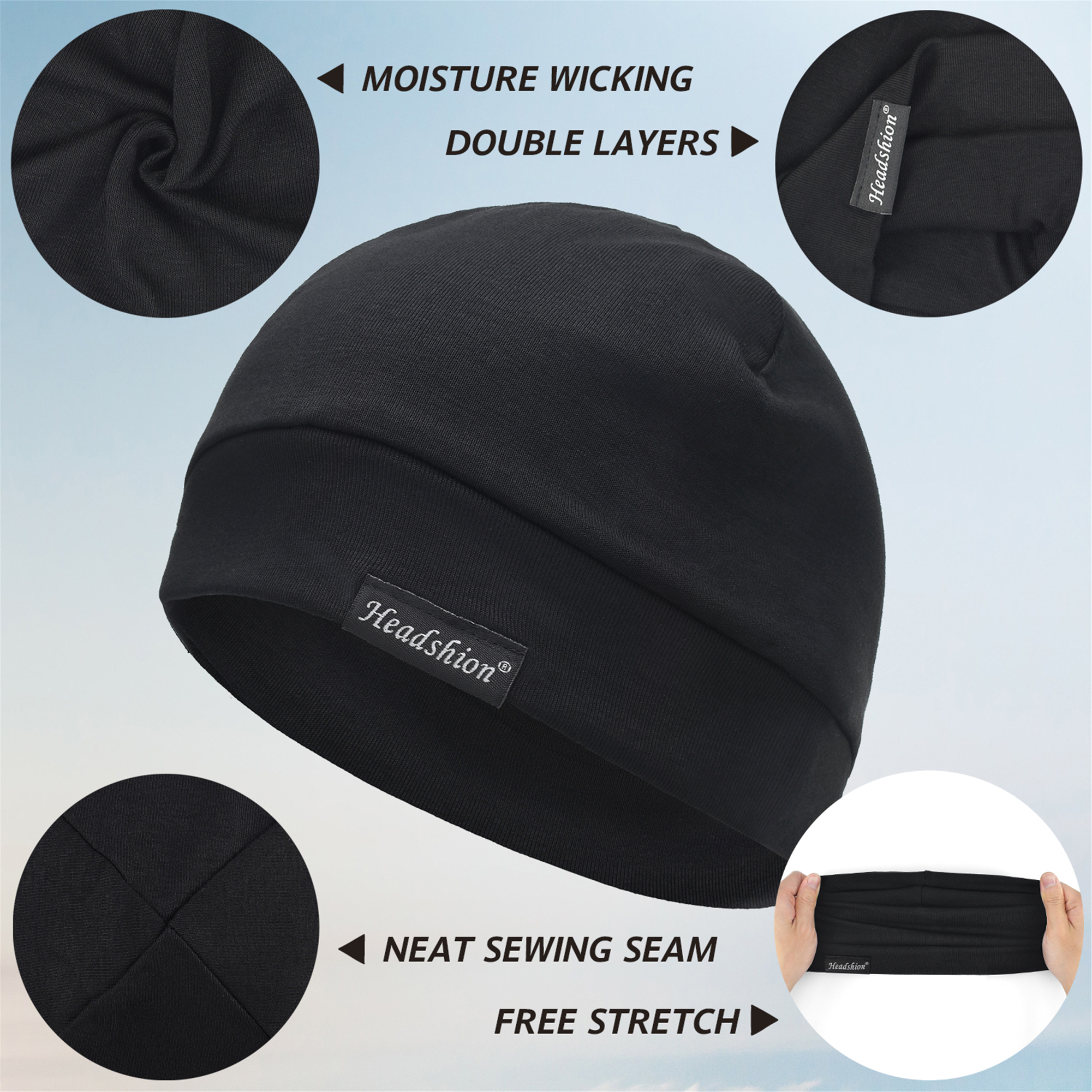 Headshion Cotton Beanie Skull Cap, 4 Pack Double Layered Sleep Hat