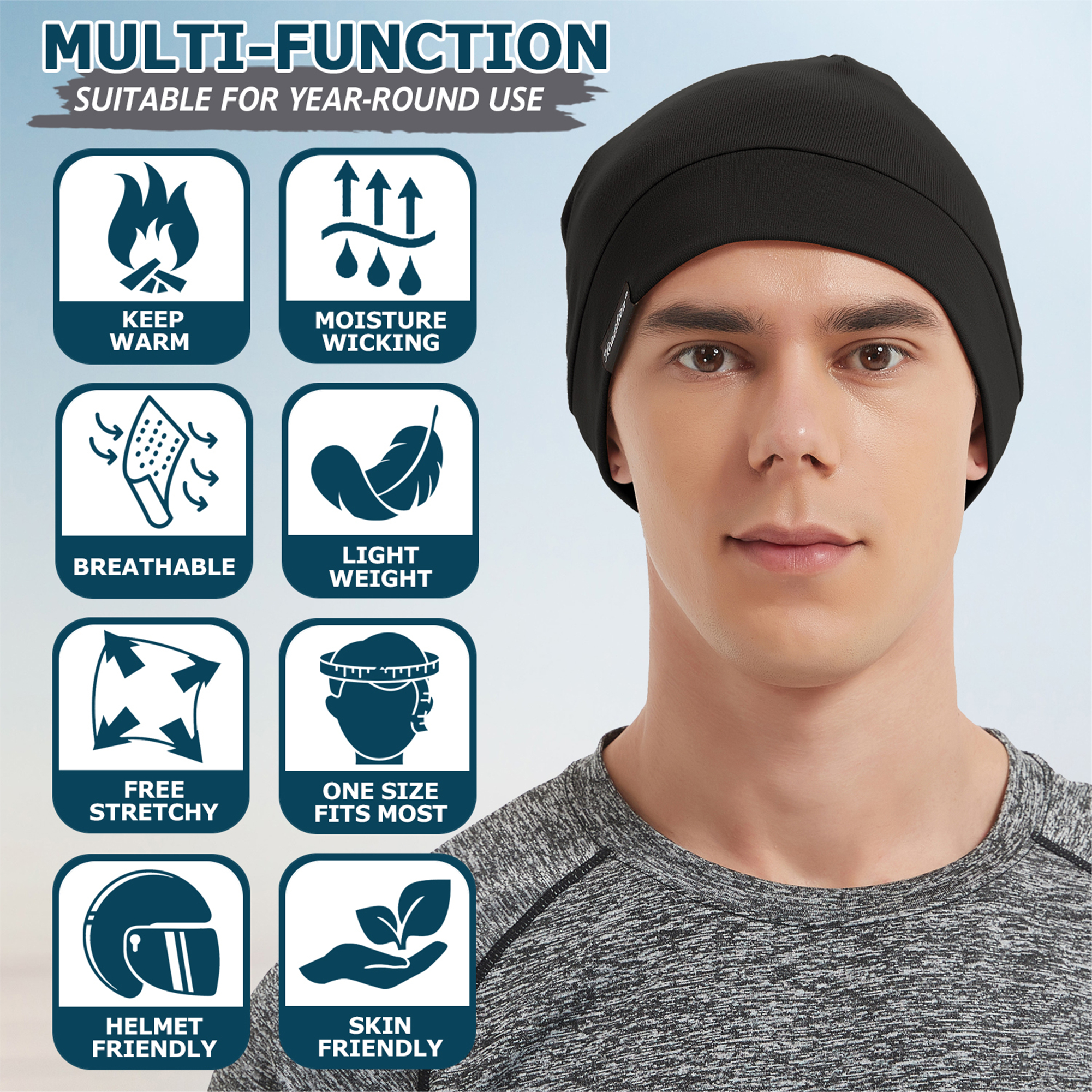 Headshion Cotton Beanie Skull Cap, 4 Pack Double Layered Sleep Hat