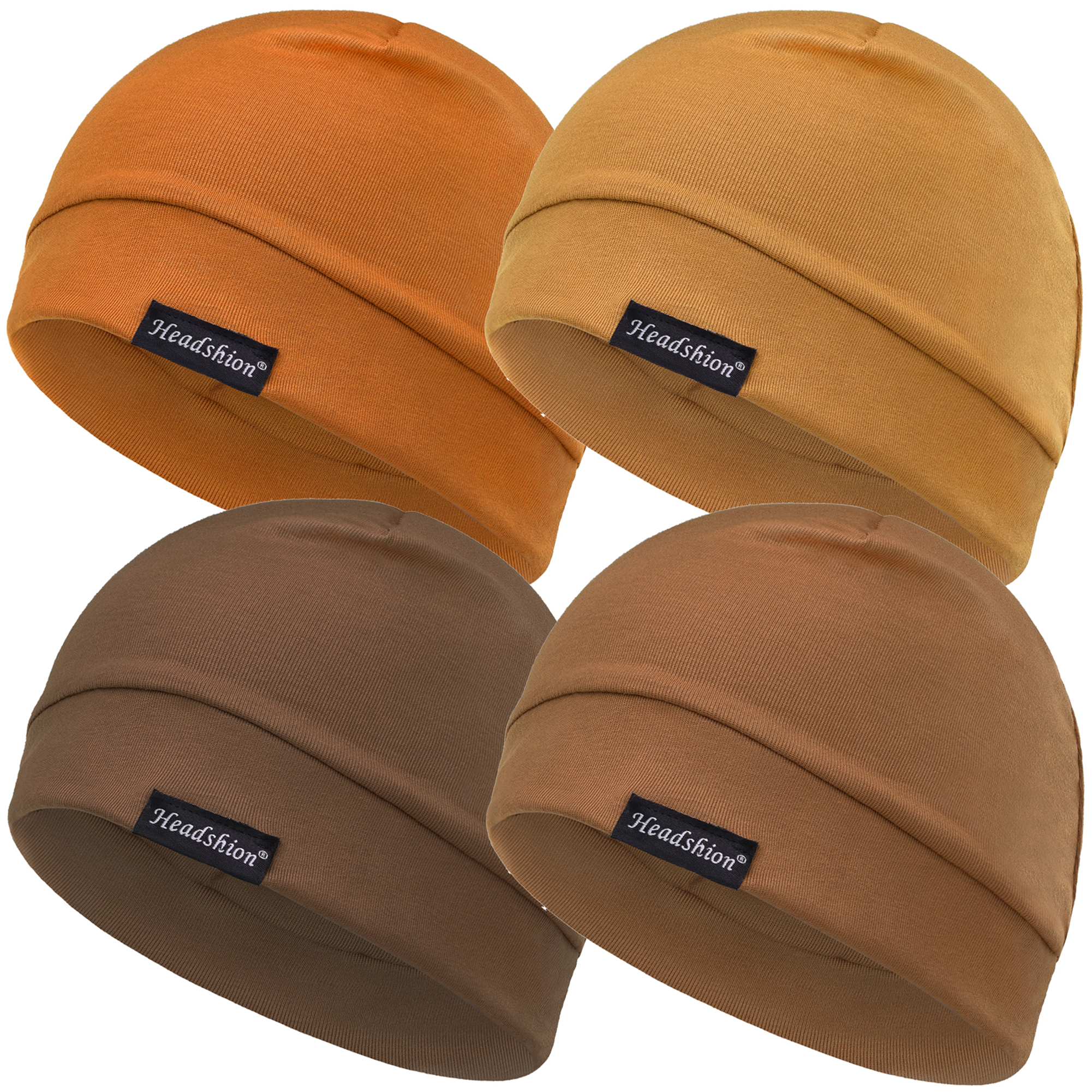 Headshion Cotton Beanie Skull Cap, 4 Pack Double Layered Sleep Hat