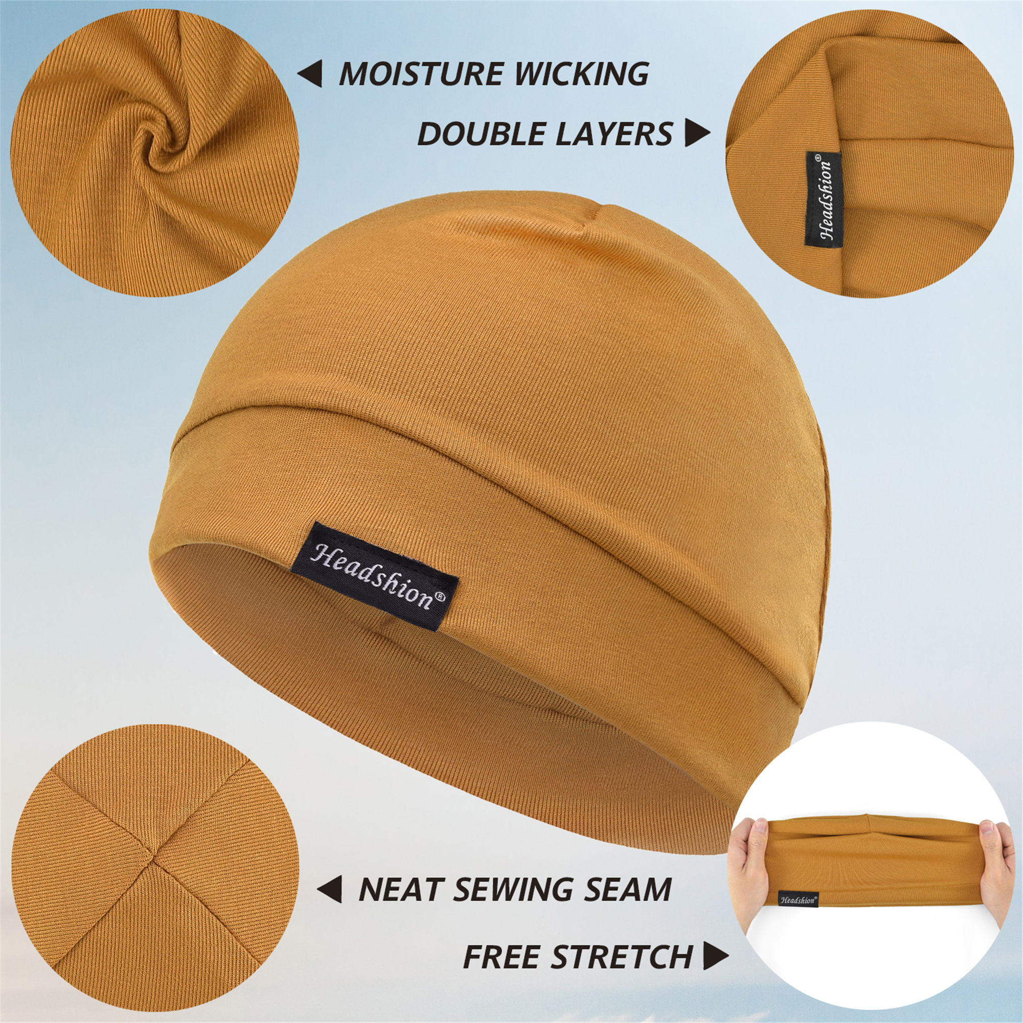 Headshion Cotton Beanie Skull Cap, 4 Pack Double Layered Sleep Hat