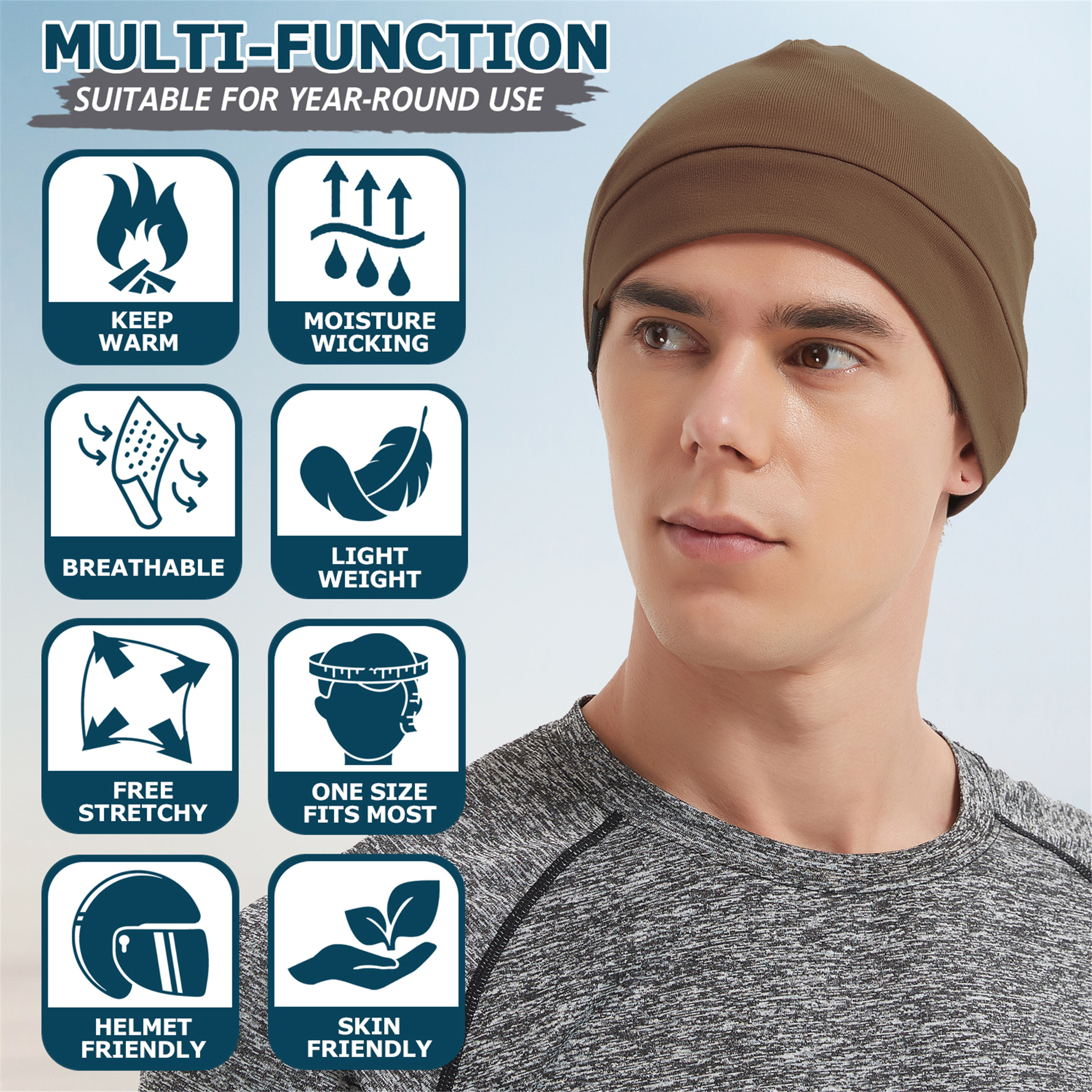 Headshion Cotton Beanie Skull Cap, 4 Pack Double Layered Sleep Hat