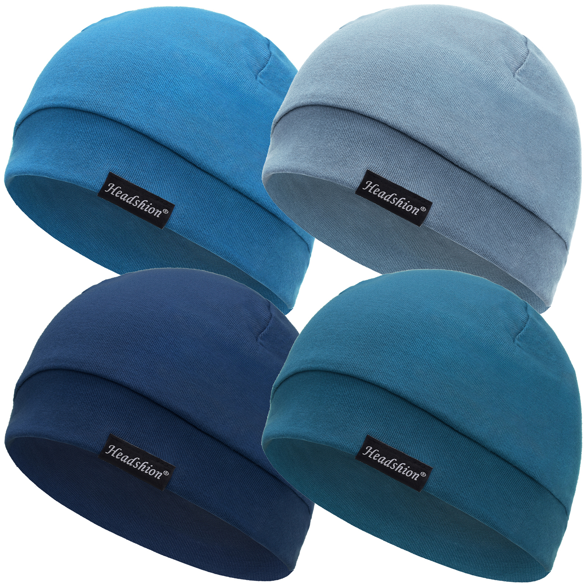Headshion Cotton Beanie Skull Cap, 4 Pack Double Layered Sleep Hat