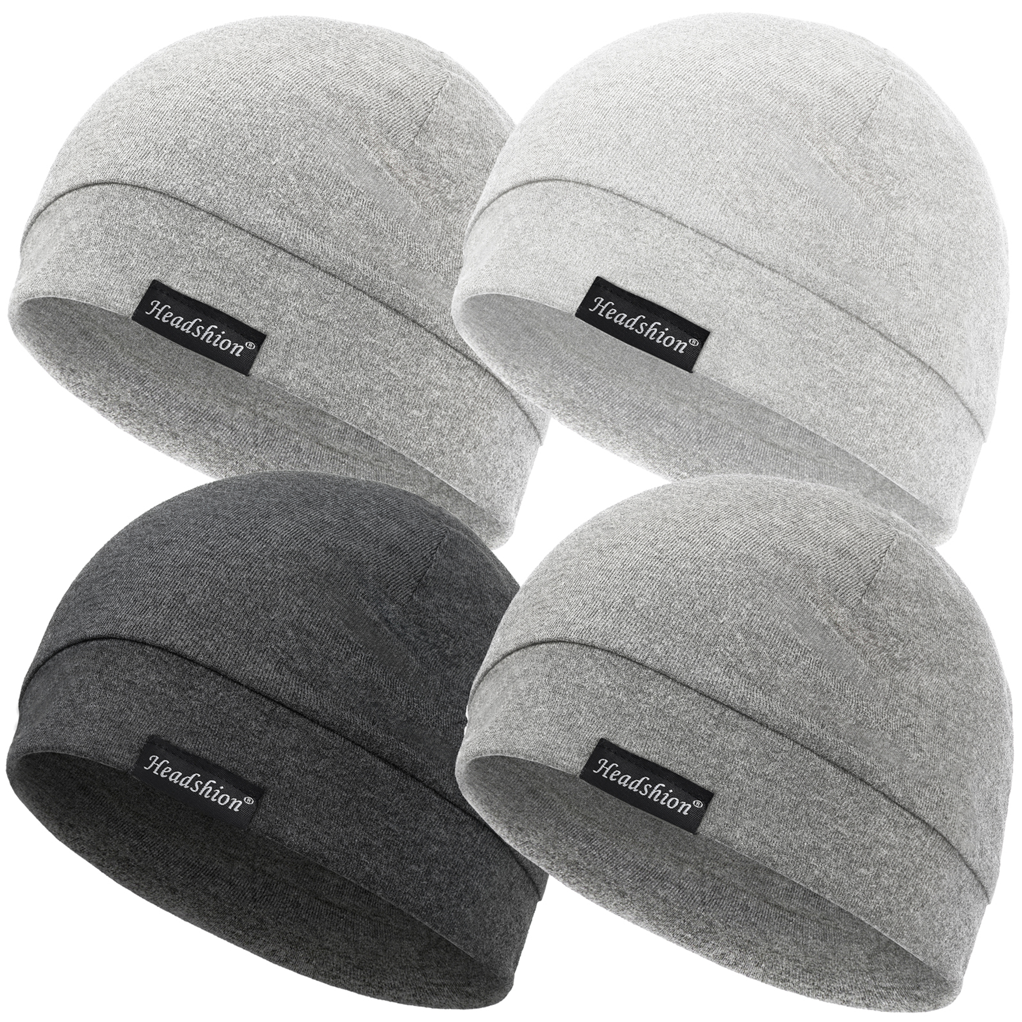 Headshion Cotton Beanie Skull Cap, 4 Pack Double Layered Sleep Hat