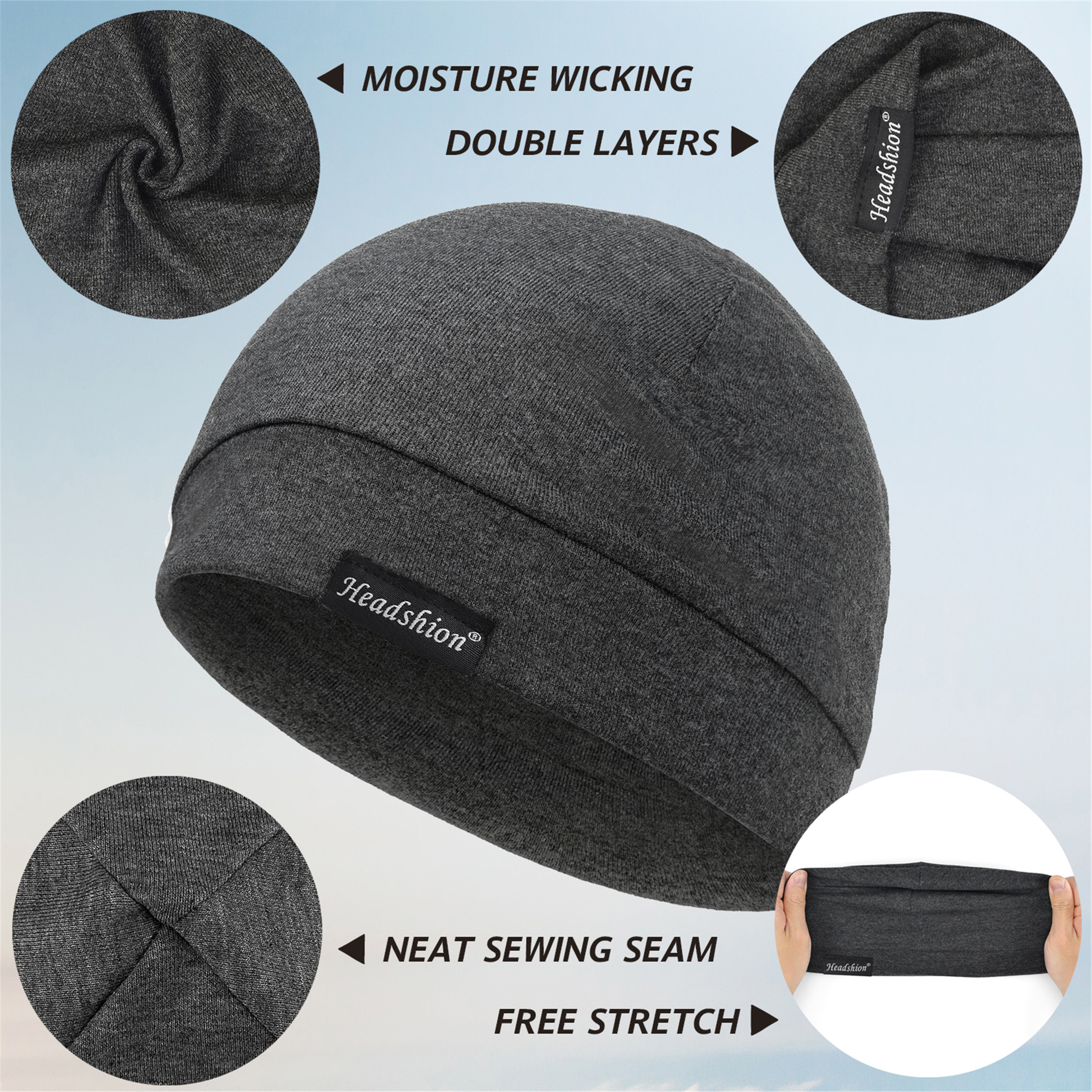 Headshion Cotton Beanie Skull Cap, 4 Pack Double Layered Sleep Hat