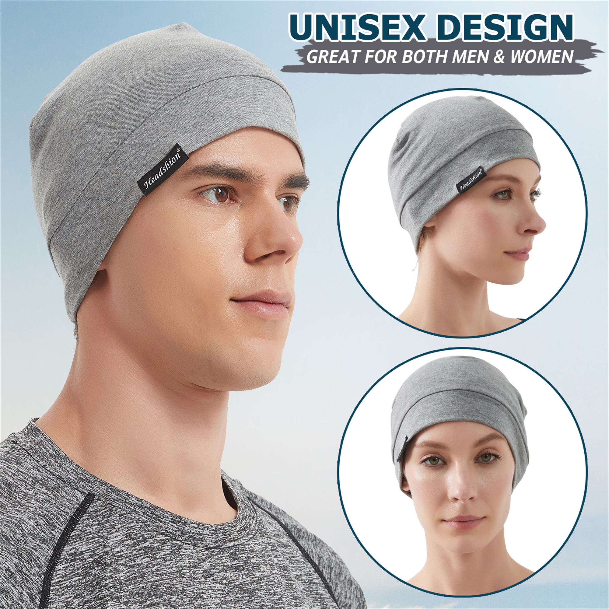 Headshion Cotton Beanie Skull Cap, 4 Pack Double Layered Sleep Hat