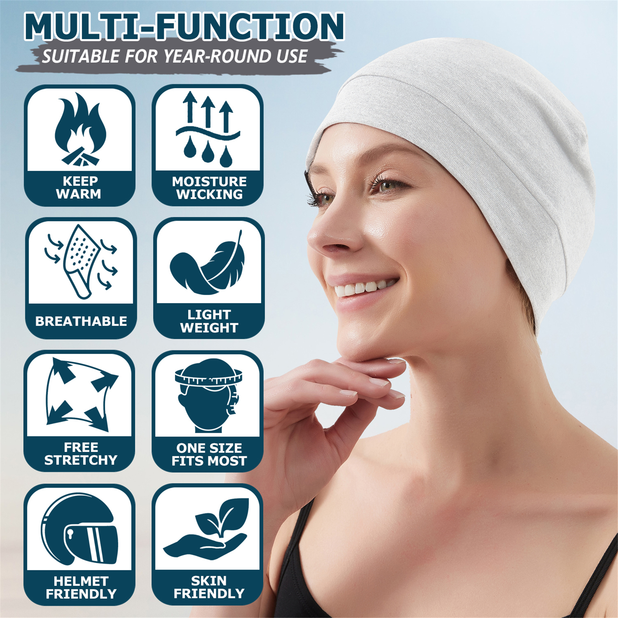 Headshion Cotton Beanie Skull Cap, 4 Pack Double Layered Sleep Hat