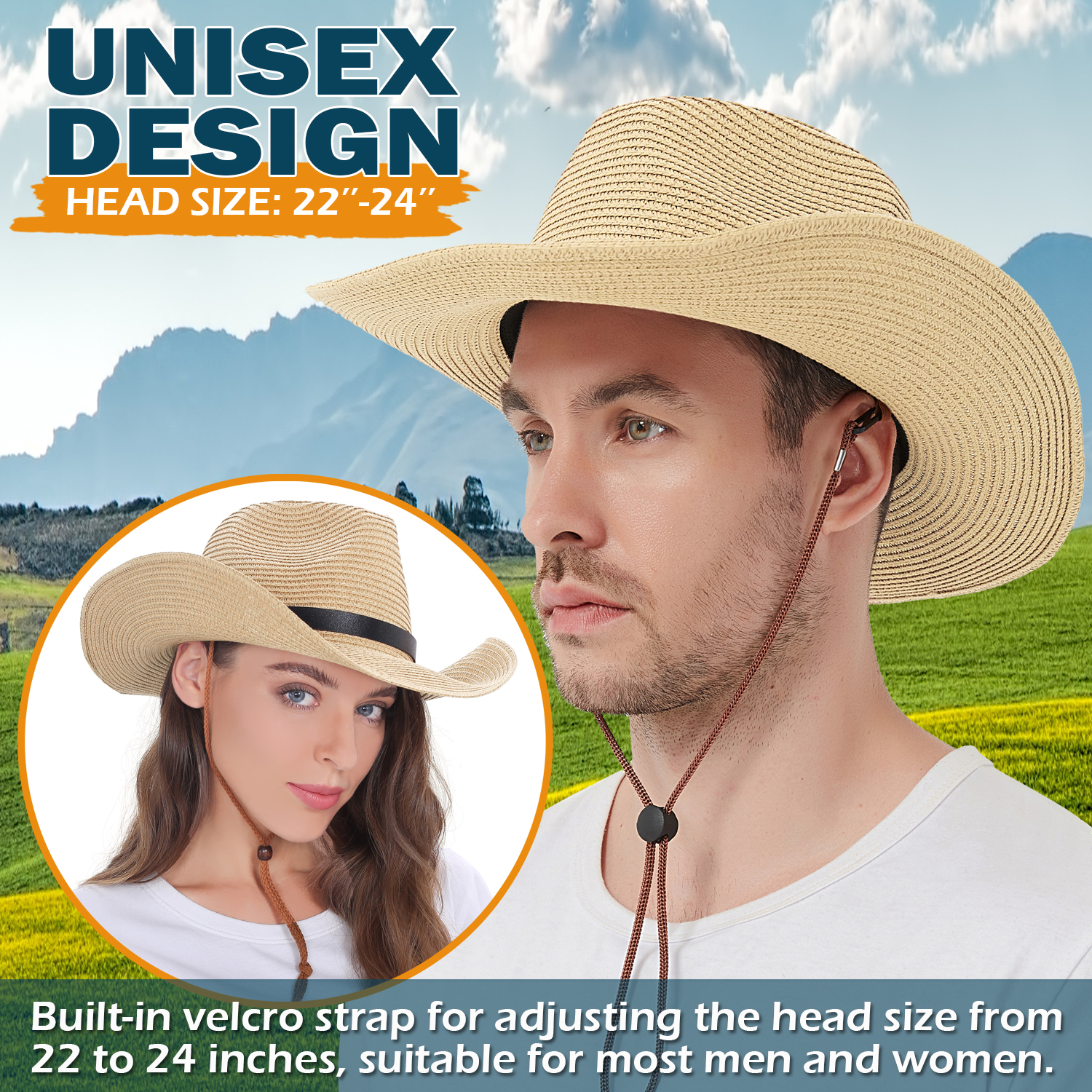 Straw Cowboy Hat, Packable Straw Visor