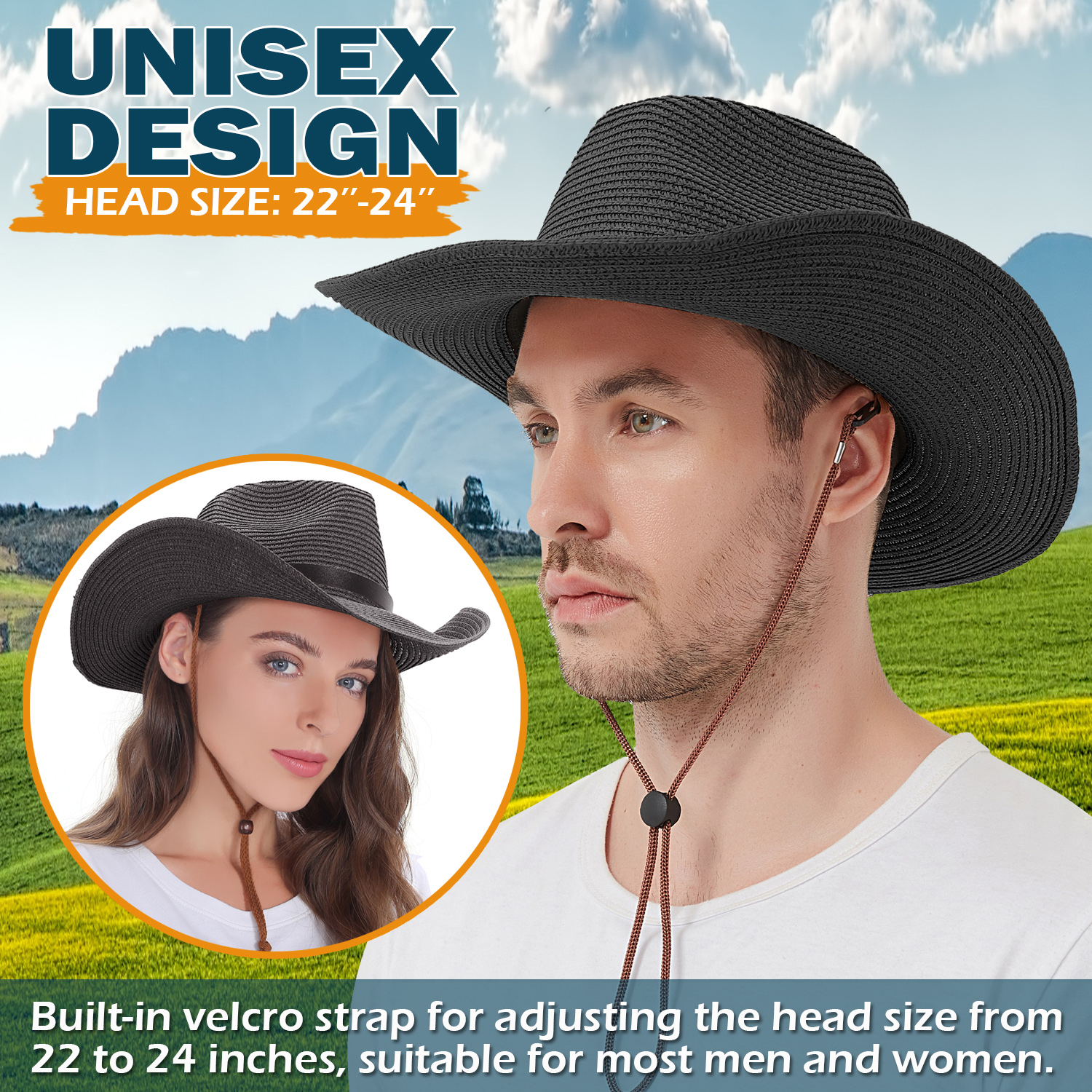 Straw Cowboy Hat, Packable Straw Visor