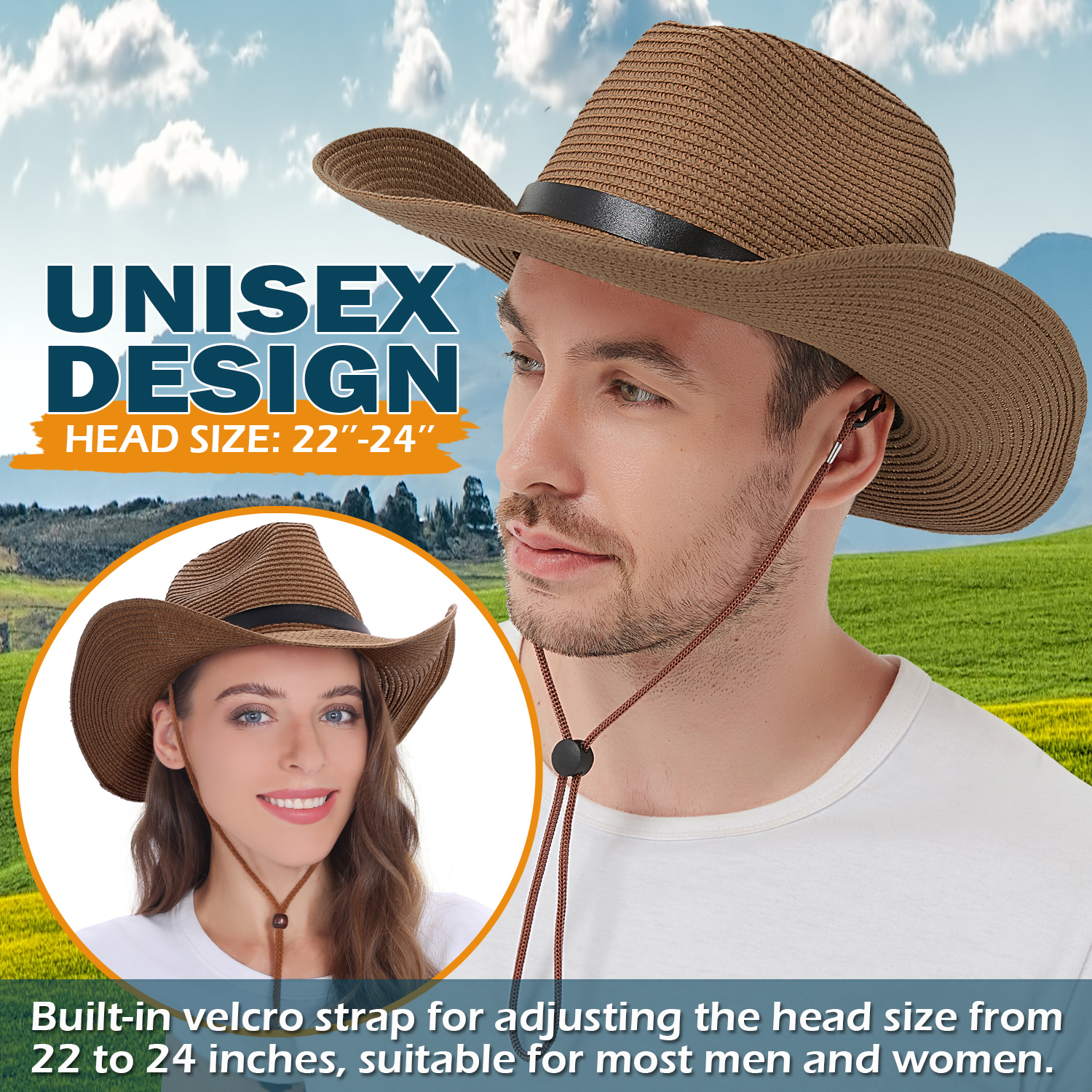 Straw Cowboy Hat, Packable Straw Visor