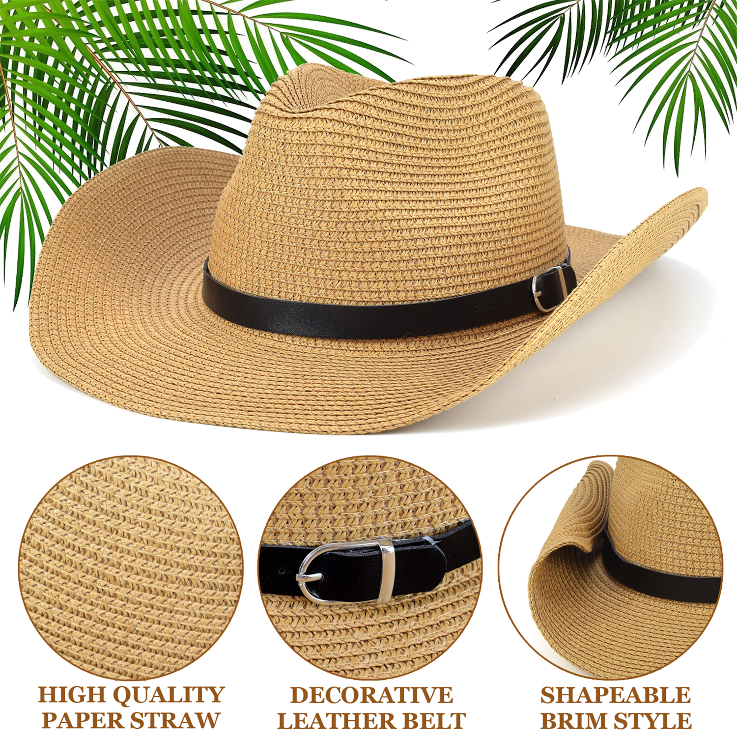 Straw Cowboy Hat, Packable Straw Visor