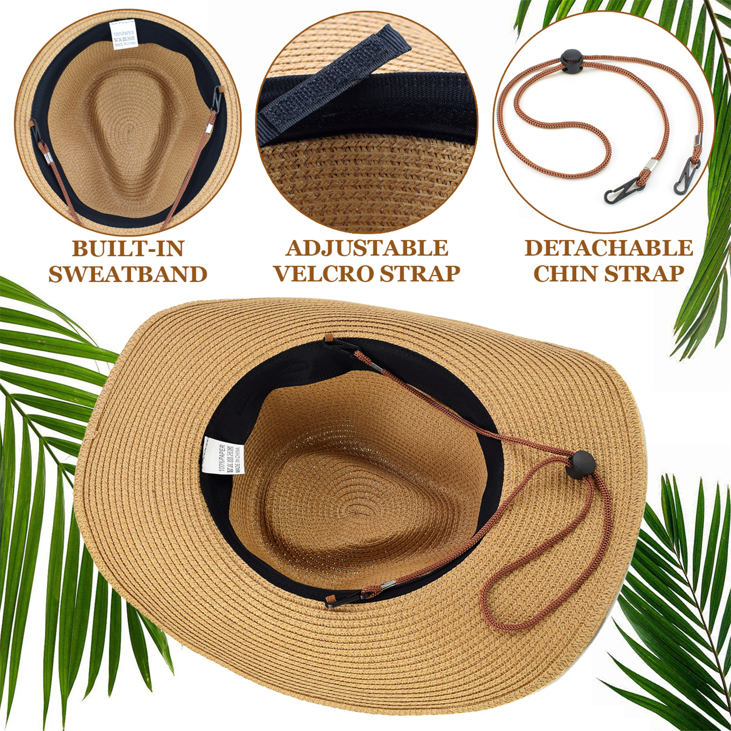 Straw Cowboy Hat, Packable Straw Visor