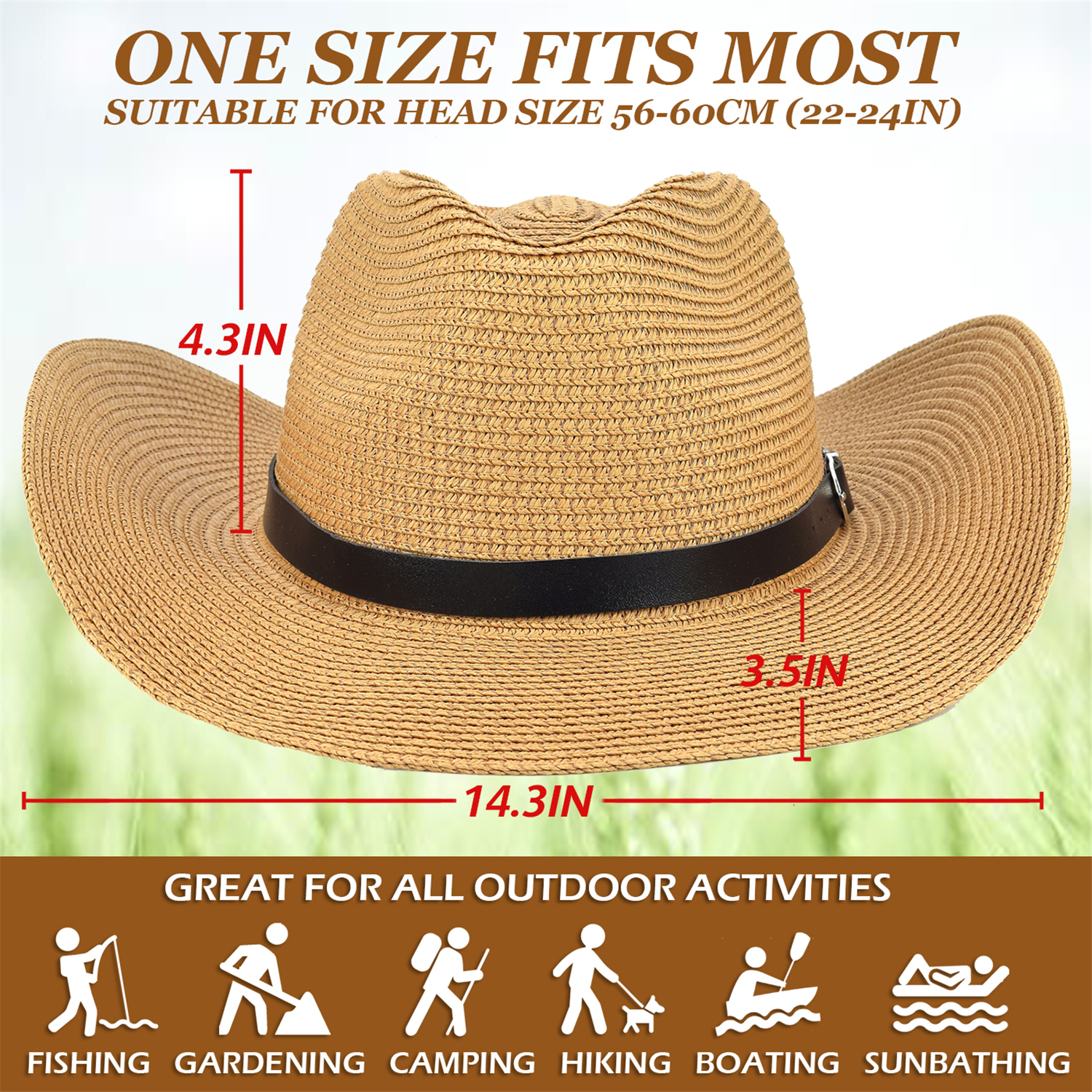 Straw Cowboy Hat, Packable Straw Visor