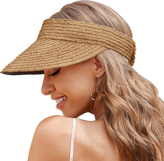 Women's Natural Straw Sun Hat, Visor for Women, Beach Hats for Women, 50 SPF Sun Protection, One Size Fits Most