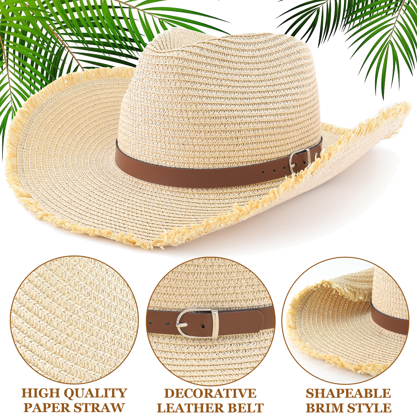 *Straw Cowboy Hat, Packable Straw Visor