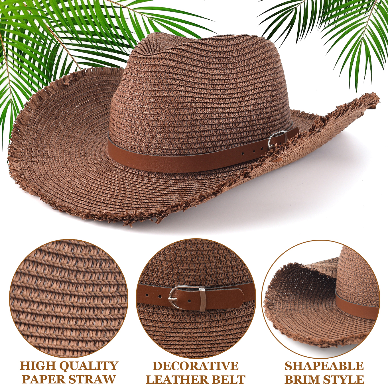 *Straw Cowboy Hat, Packable Straw Visor