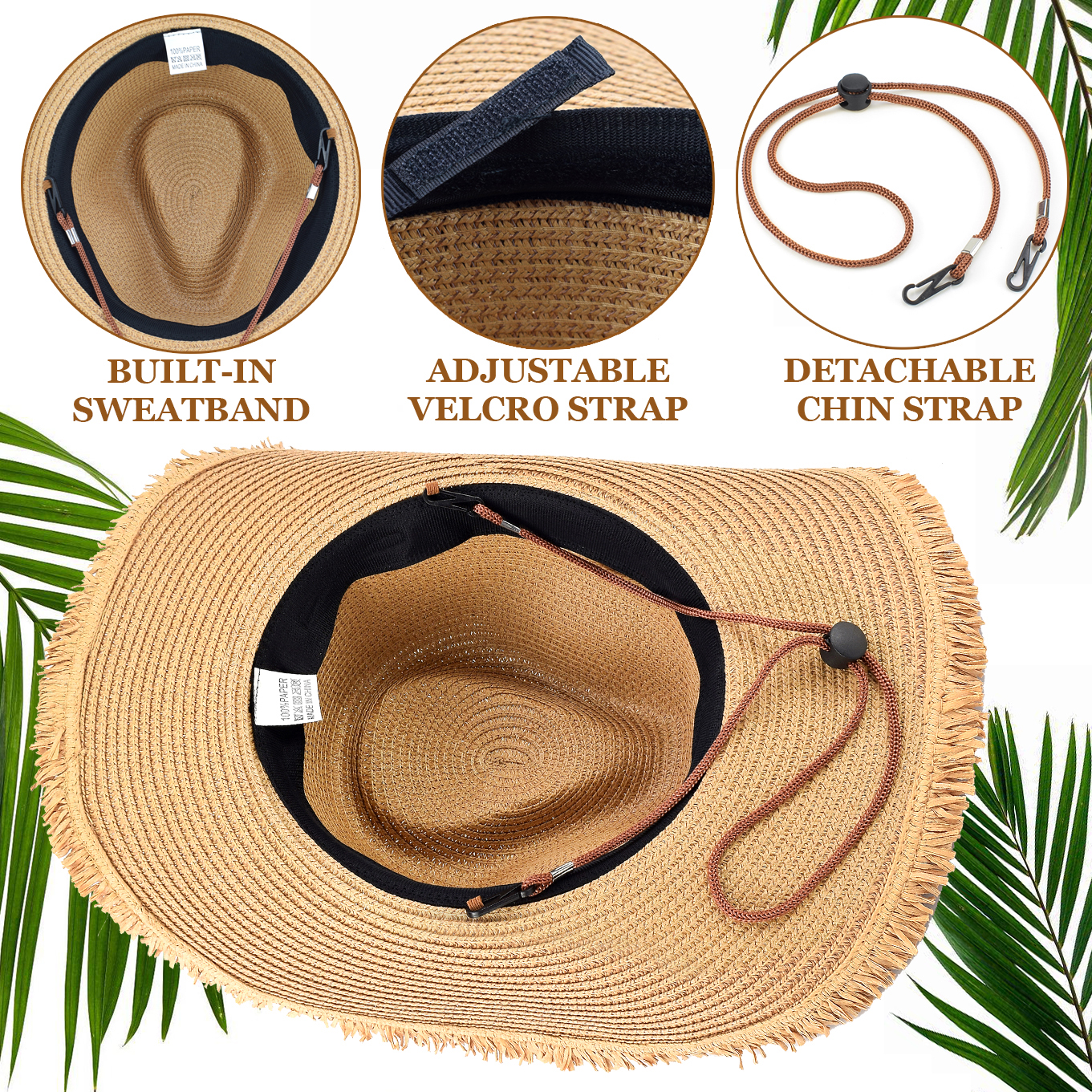 *Straw Cowboy Hat, Packable Straw Visor