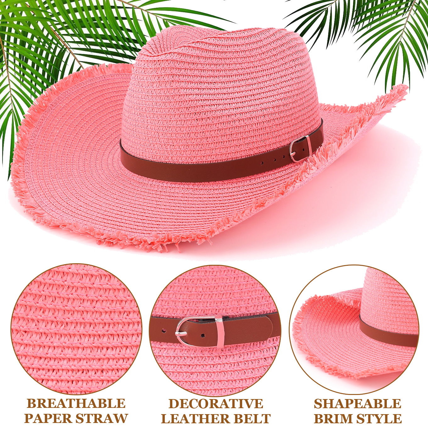 *Straw Cowboy Hat, Packable Straw Visor