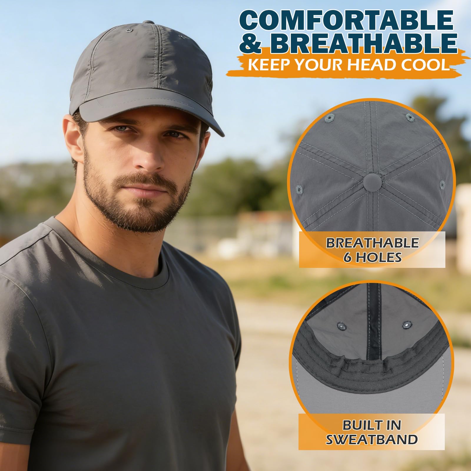 Baseball Sun Cap with Neck Flap, UPF 50+ Waterproof Sun Hat for Men Women