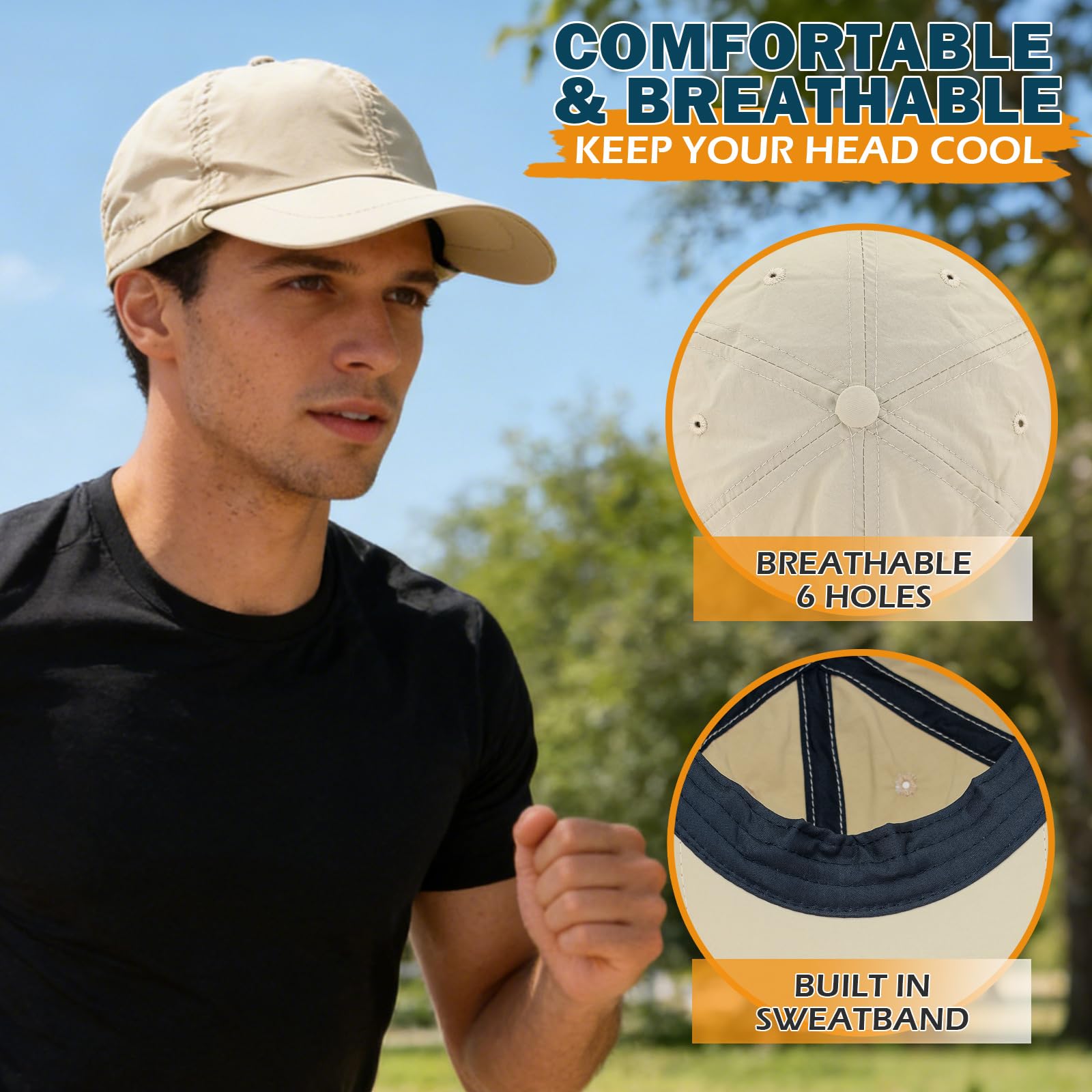 Baseball Sun Cap with Neck Flap, UPF 50+ Waterproof Sun Hat for Men Women