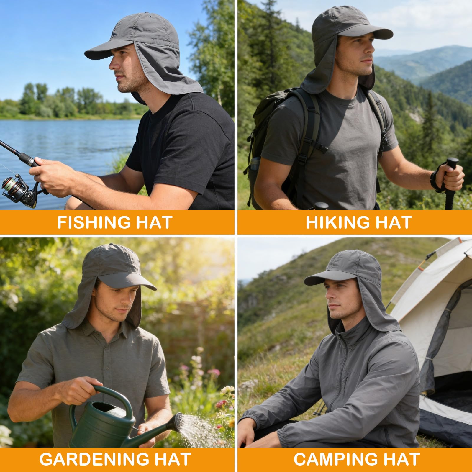 Baseball Sun Cap with Neck Flap, UPF 50+ Waterproof Sun Hat for Men Women