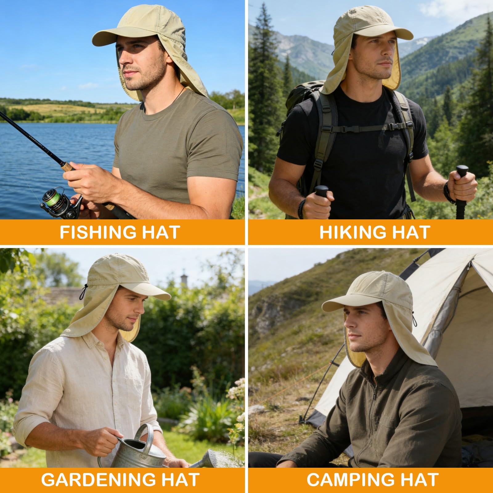 Baseball Sun Cap with Neck Flap, UPF 50+ Waterproof Sun Hat for Men Women
