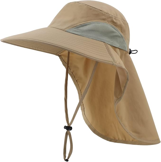 Outdoor UPF50+ Sun Hat Wide Brim Mesh Fishing Hat with Neck Flap