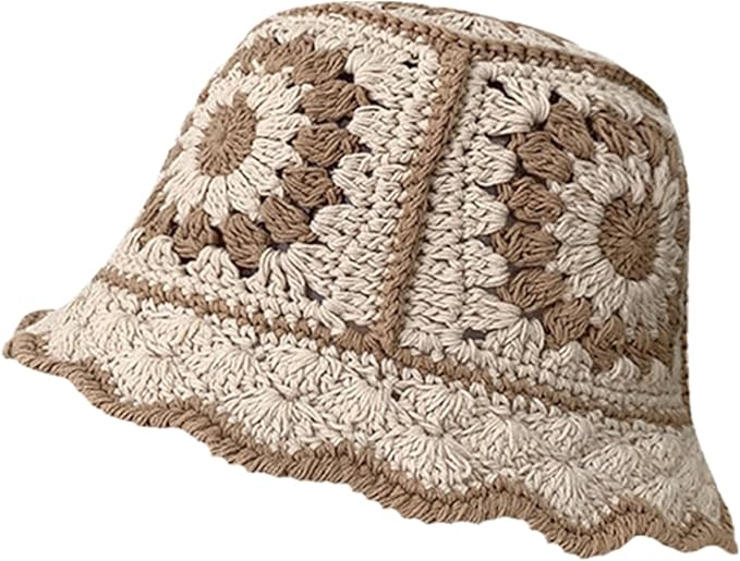 Crochet Bucket Hat for Women Knit Handmade Foldable Floppy Beach Hat Fashion Cute Comfy and Casual