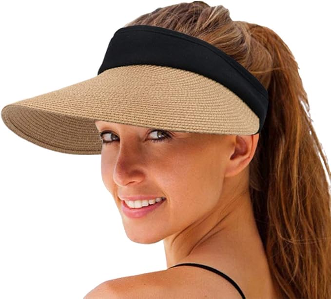 Women Straw Sun Visor Hat Wide Brim Summer UV Protection Beach Cap Foldable Packale Korean Style
