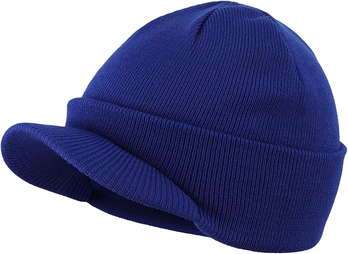 Men's Winter Beanie Hat with Brim Warm Double Knit Cuff Beanie Cap