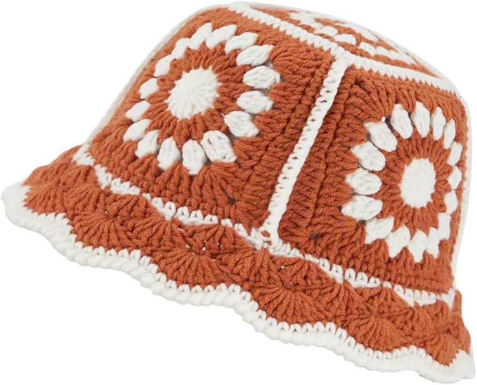 Crochet Bucket Hat for Women Knit Handmade Foldable Floppy Beach Hat Fashion Cute Comfy and Casual
