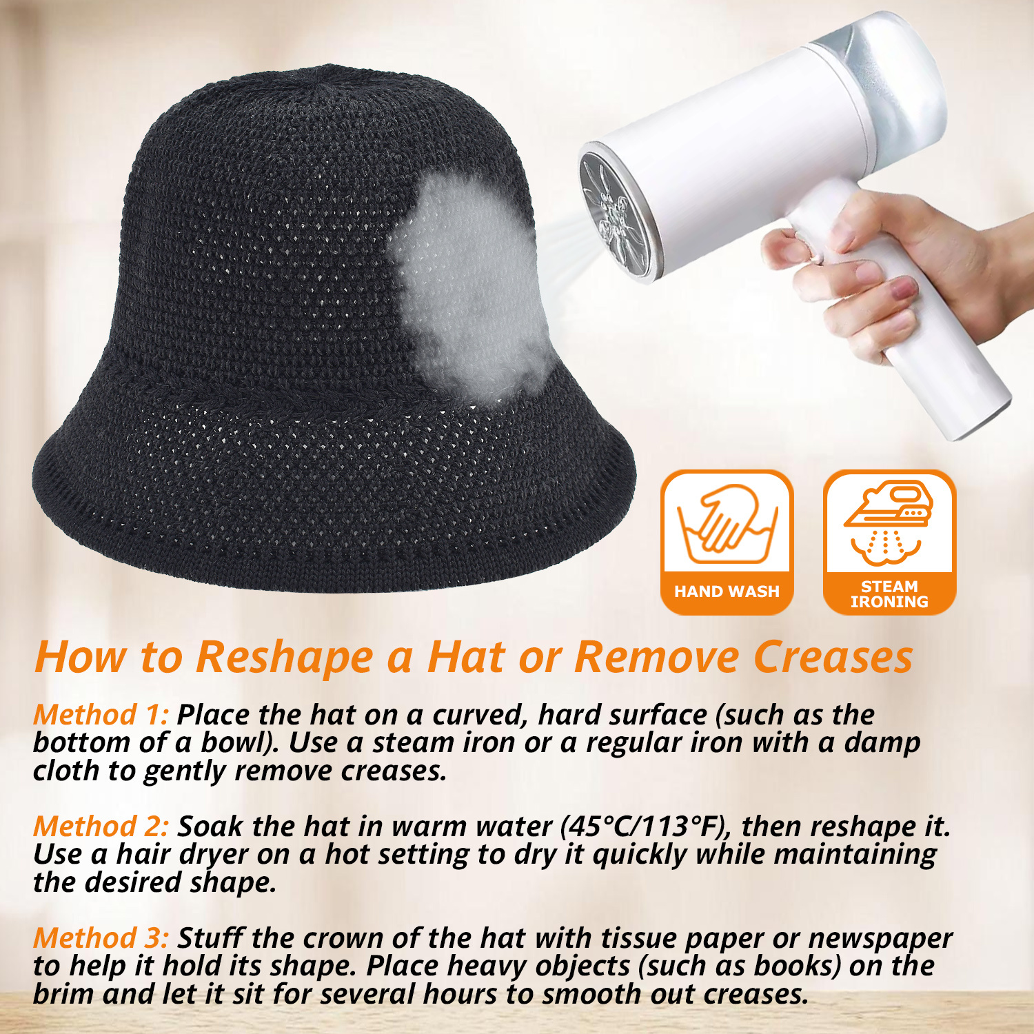 *Packable Straw Bucket Hat for Women, Summer Beach Bucket Hat Foldable Woven Khaki