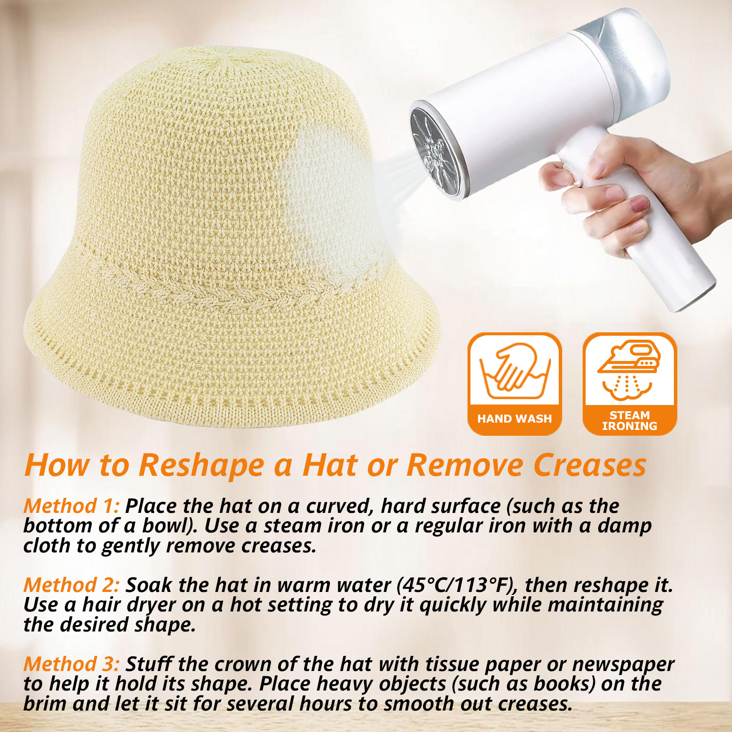 *Packable Straw Bucket Hat for Women, Summer Beach Bucket Hat Foldable Woven Khaki