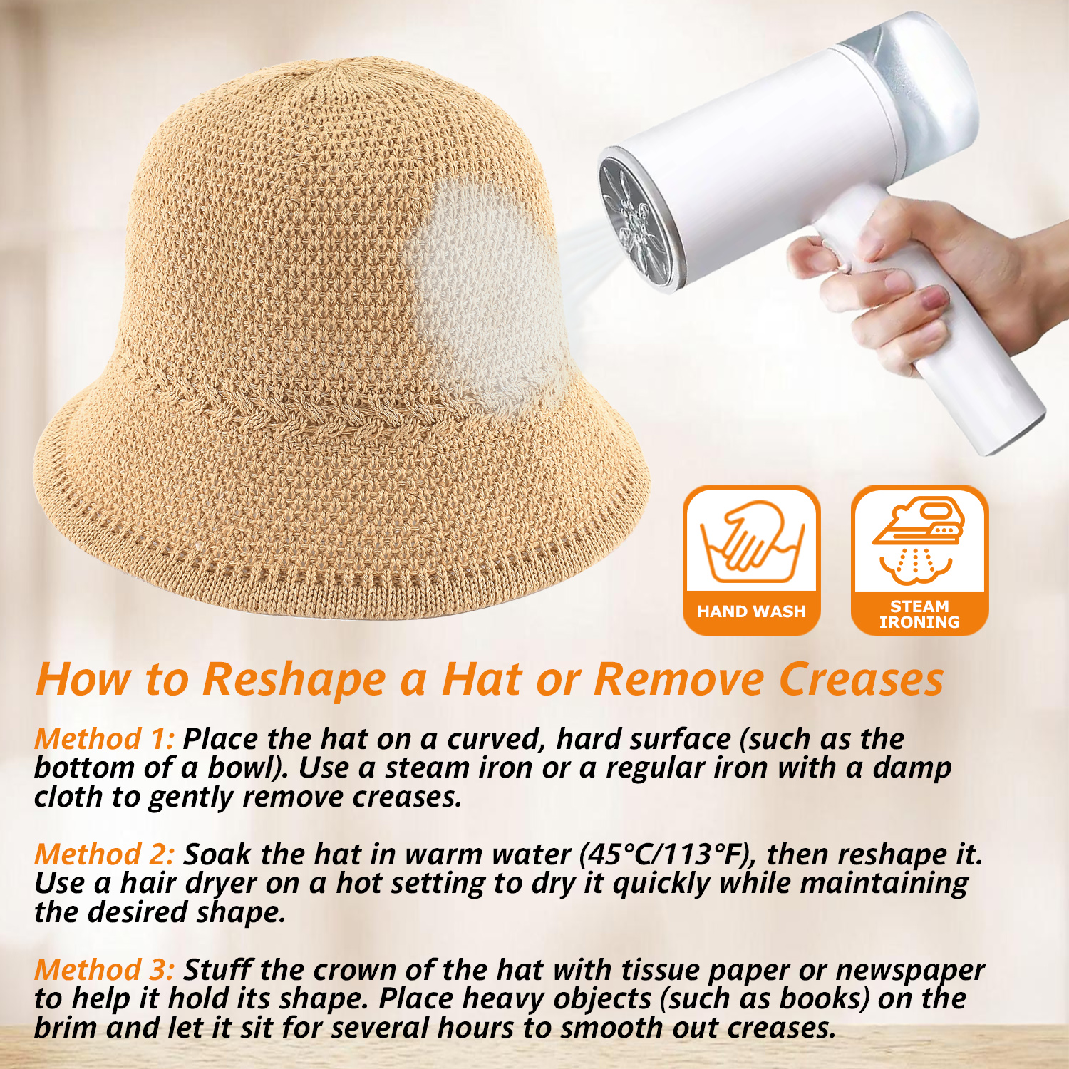 *Packable Straw Bucket Hat for Women, Summer Beach Bucket Hat Foldable Woven Khaki