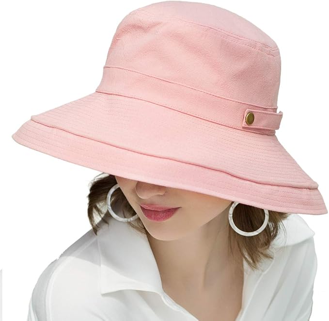 Womens Cotton Wide Brim Sun Hats UPF50+ UV Packable Beach Hat Summer Bucket Cap for Travel