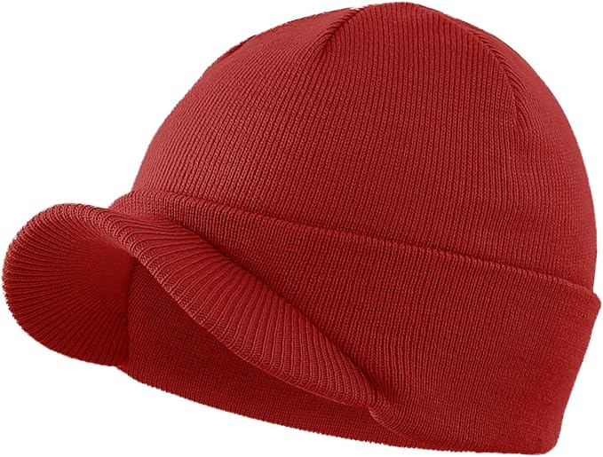 Men's Winter Beanie Hat with Brim Warm Double Knit Cuff Beanie Cap