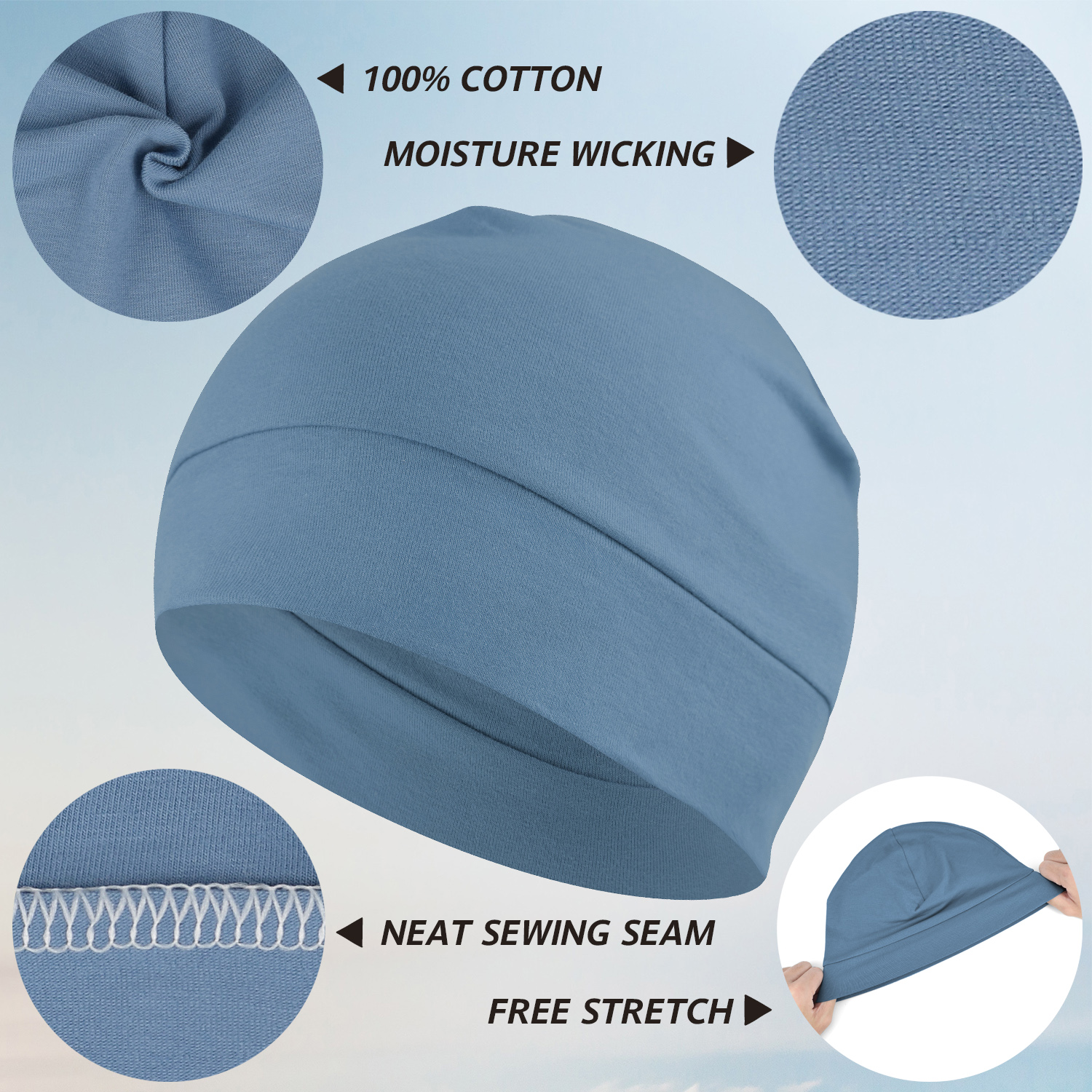 4 Pack Cotton Skull Caps for Men & Women