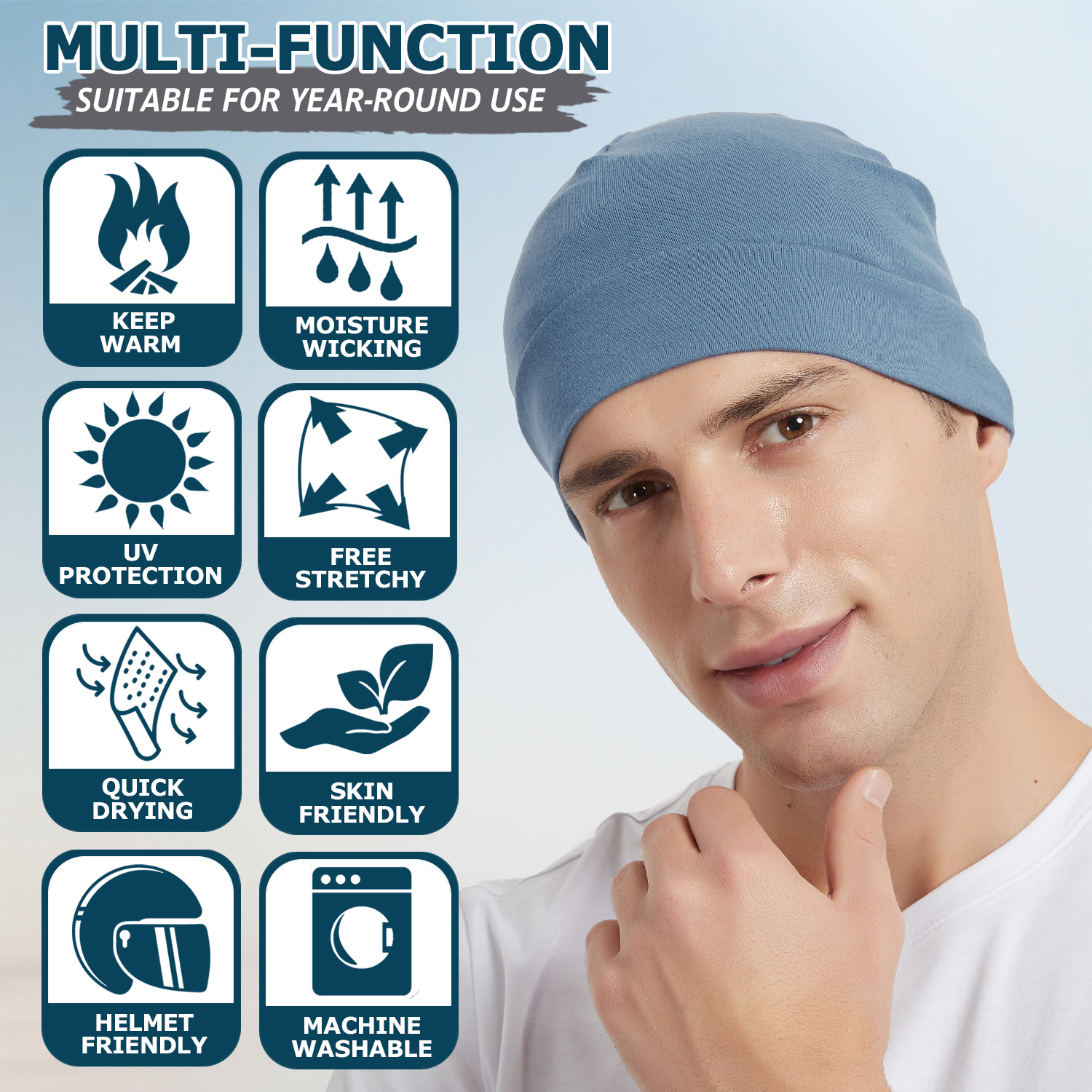 4 Pack Cotton Skull Caps for Men & Women