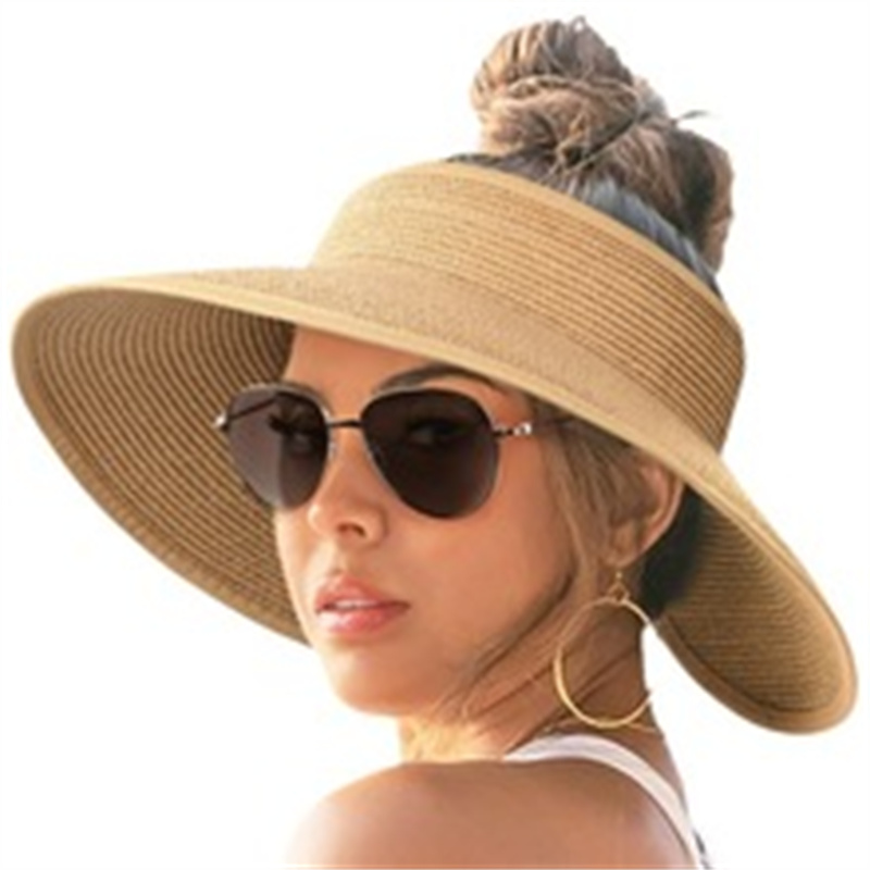 Women's Sun Hat Wide Brim UPF 50+ Straw Visor - Packable Foldable Beach Hat with Ponytail Hole for Summer, Travel, Vacation, Gardening & Outdoor Activities