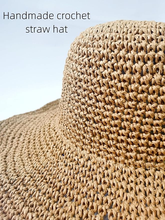 Women's Wide Brim Straw Sun Hat – Floppy Foldable Fedora Beach Hat for Summer, Travel, Packable UV Protection