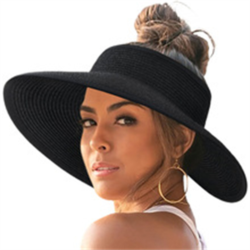 Women's Sun Hat Wide Brim UPF 50+ Straw Visor - Packable Foldable Beach Hat with Ponytail Hole for Summer, Travel, Vacation, Gardening & Outdoor Activities