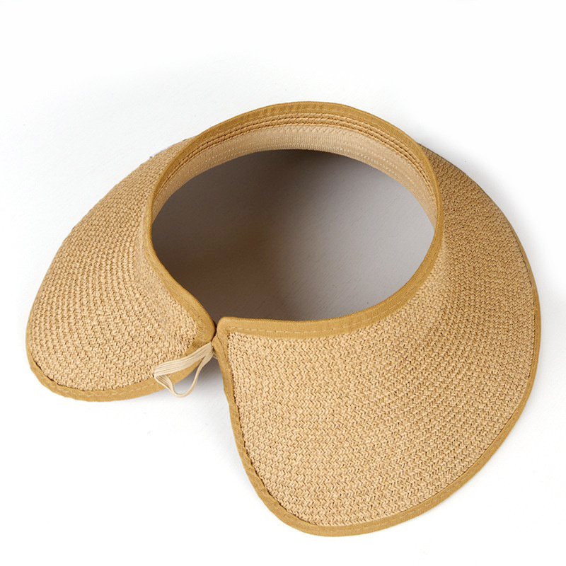 Women's Sun Hat Wide Brim UPF 50+ Straw Visor - Packable Foldable Beach Hat with Ponytail Hole for Summer, Travel, Vacation, Gardening & Outdoor Activities