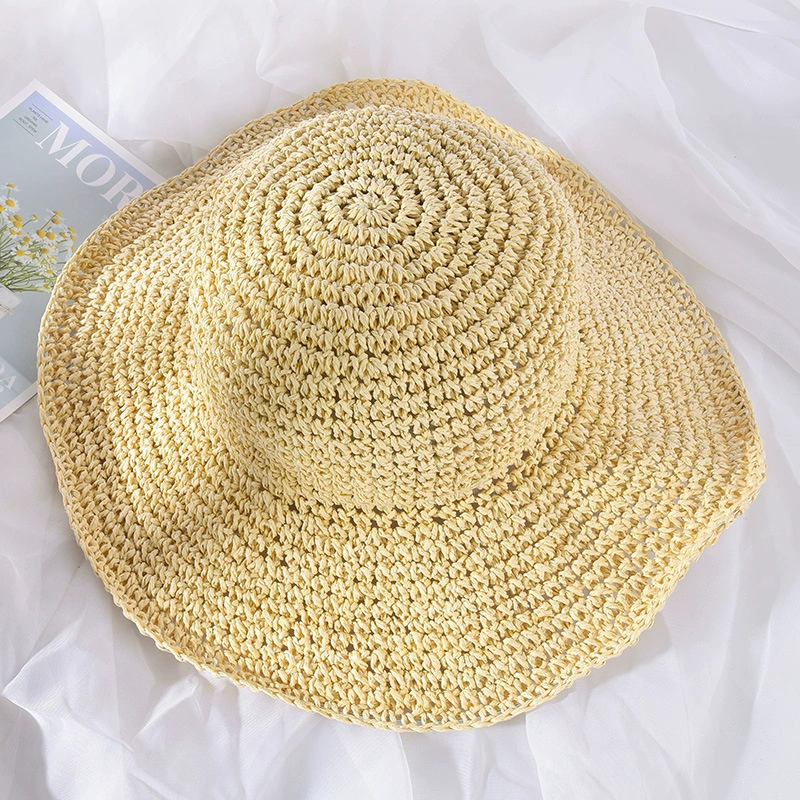 Women's Wide Brim Straw Sun Hat – Floppy Foldable Fedora Beach Hat for Summer, Travel, Packable UV Protection