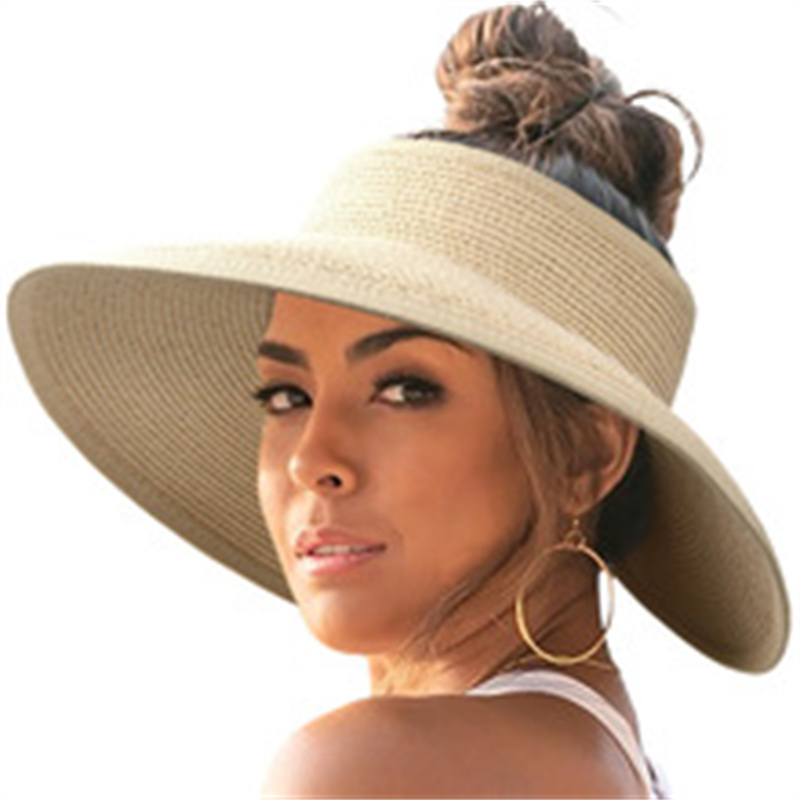 Women's Sun Hat Wide Brim UPF 50+ Straw Visor - Packable Foldable Beach Hat with Ponytail Hole for Summer, Travel, Vacation, Gardening & Outdoor Activities