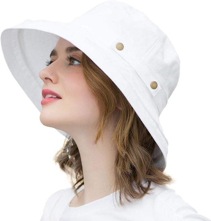 Womens Cotton Wide Brim Sun Hats UPF50+ UV Packable Beach Hat Summer Bucket Cap for Travel