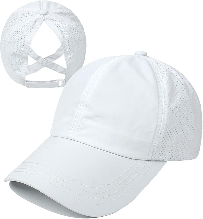 Womens Criss Cross Ponytail Baseball Cap Adjustable High Messy Bun Ponycap Quick Drying Hat