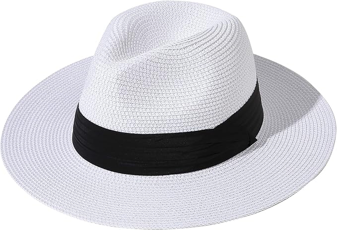 Women Wide Brim Straw Panama Roll up Hat Beach Sun Hat UPF50+