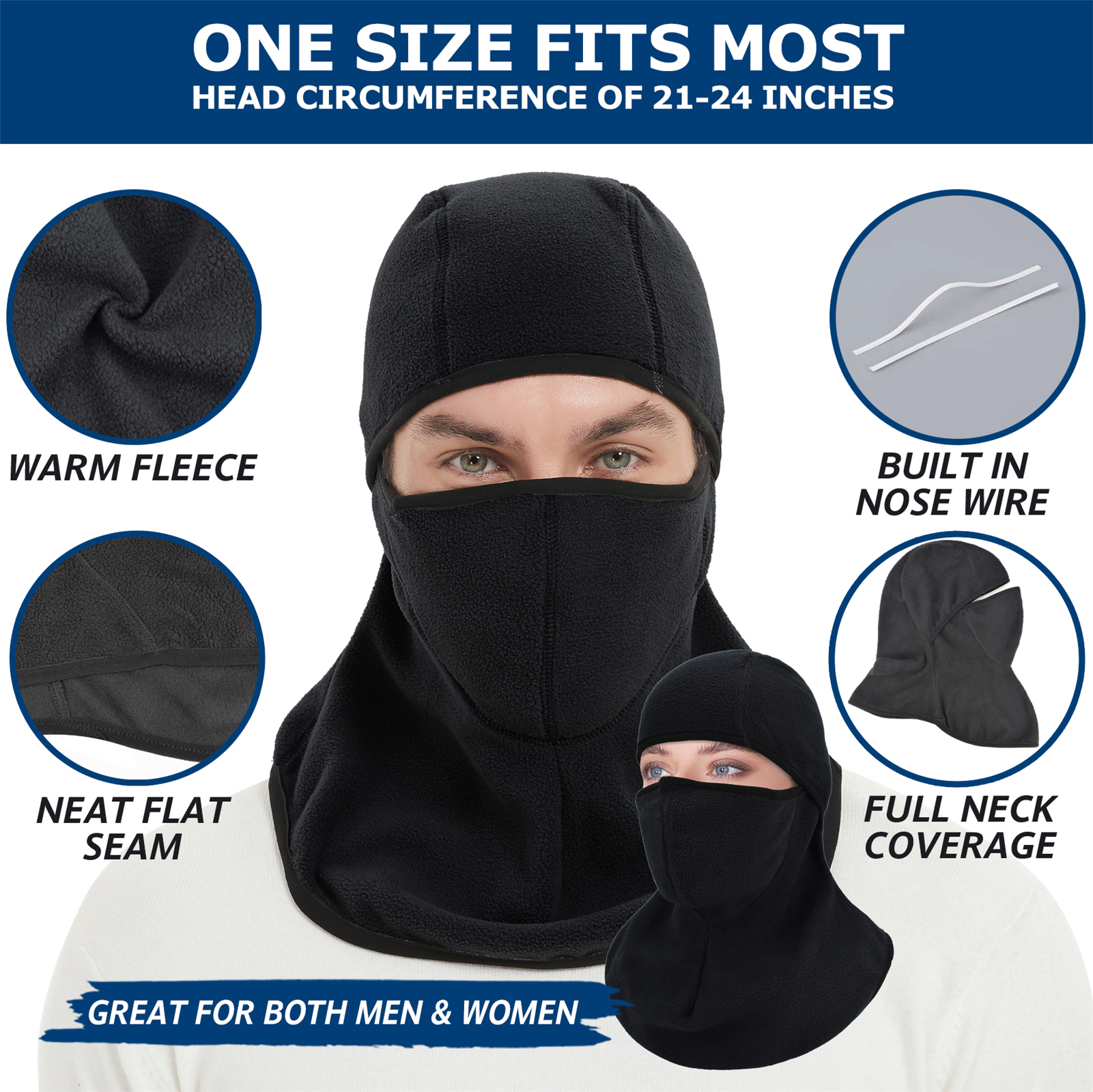 2-Pack Fleece Balaclava Ski Mask with Nose Wire-EINSKEY