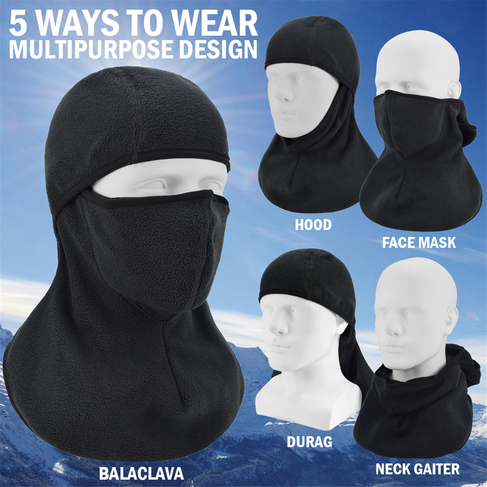 2-Pack Fleece Balaclava Ski Mask with Nose Wire-EINSKEY